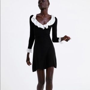 Zara Black + White Contrasting Ruffle Knit Dress Sz. L